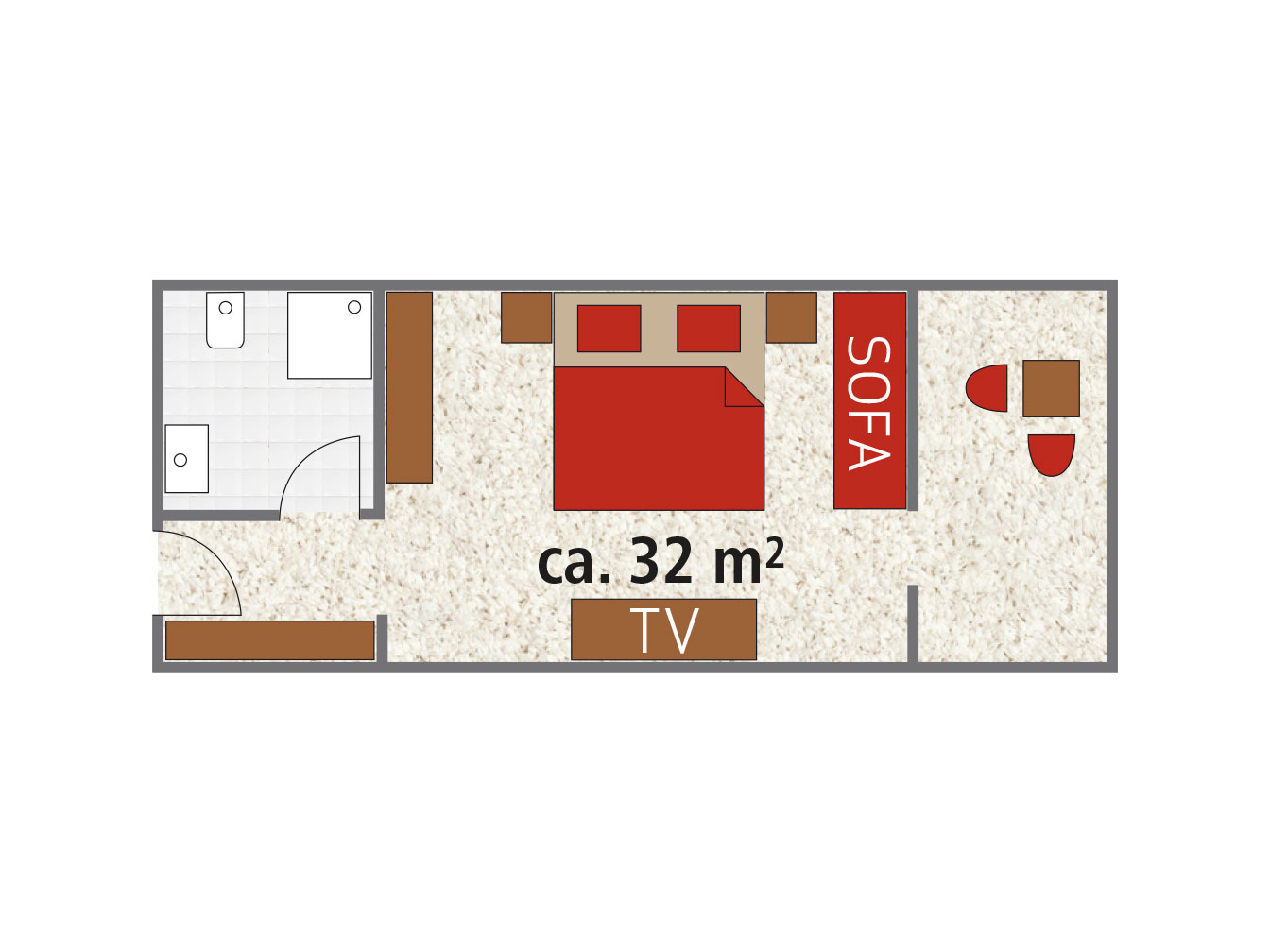 Raumplan des Doppelzimmers Silbertal im Hotel Silbertal für 2 bis 3 Personen
