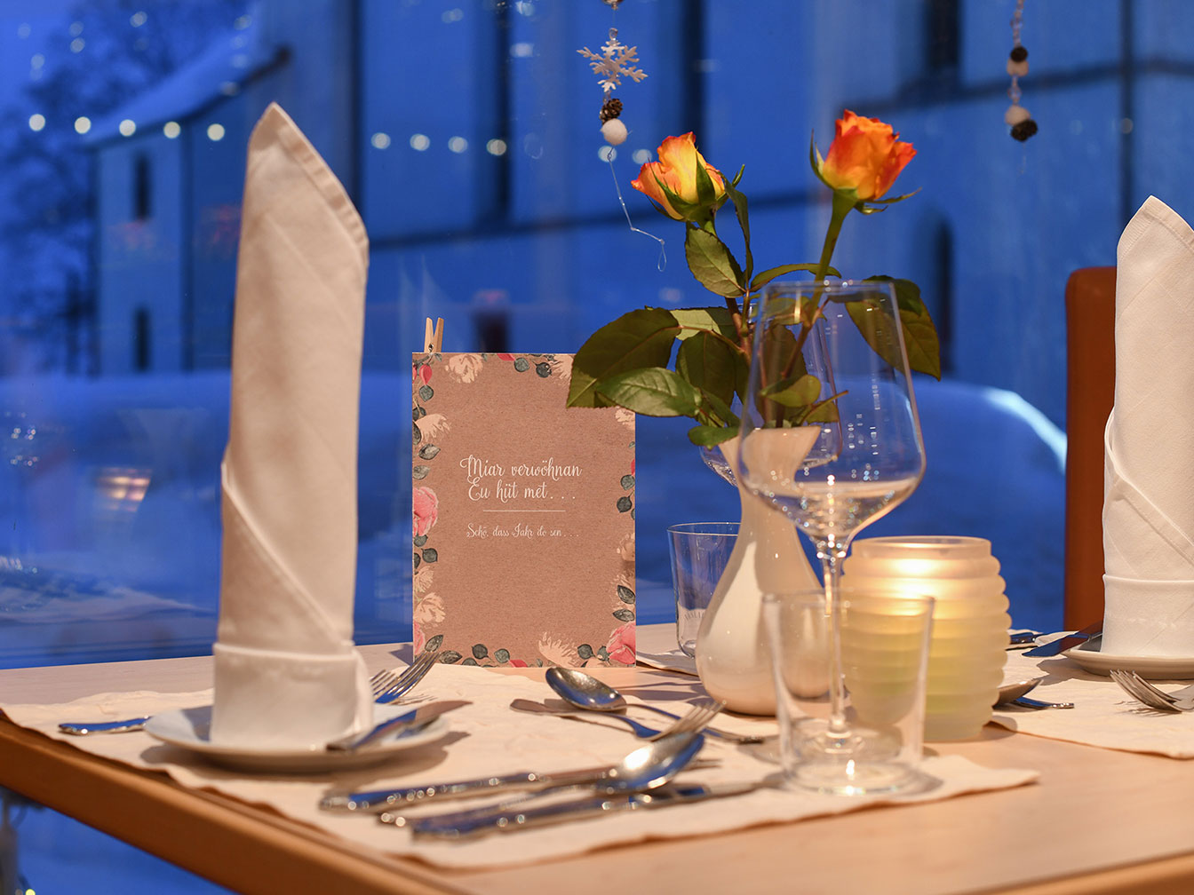 Gedeckter Tisch im Restaurant Da Bruno im Hotel Silbertal